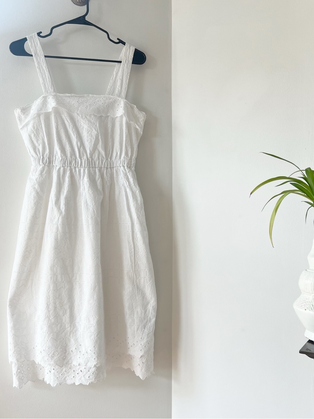 Madewell Cottage White Cotton Eyelet Tiered Midi Dress | Size 6